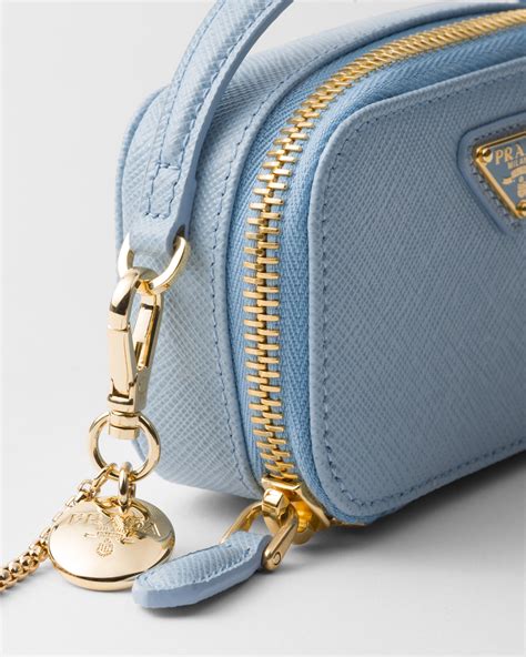 Light Blue Saffiano Leather Mini Pouch 